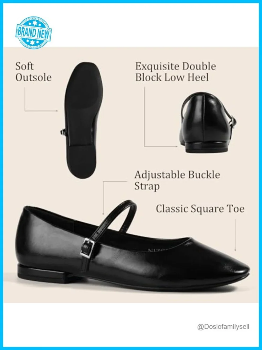 Women's Mary Jane Flats Square Toe Ballet Shoes PU Leather
